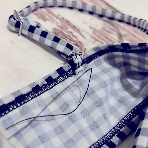 Gingham swim suit- 2 piece- new without tags - size medium top and bottom - navy - Picture 2 of 3